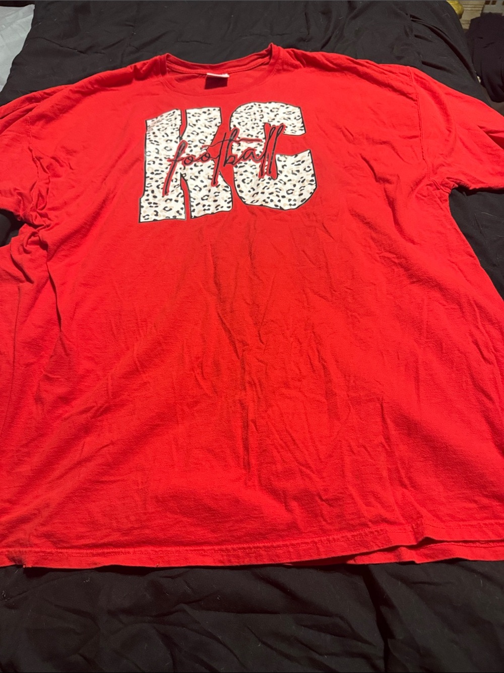 Red 'KC Football' Graphic Tee with Leopard Print 3xl